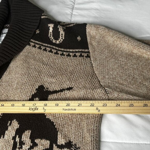 Wrangler Sweater Mens Large Brown Shawl Collar Toggle Cardigan Western Cowboy - Picture 8 of 12